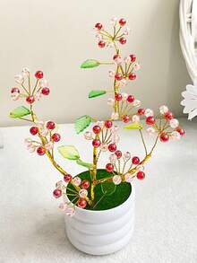 1 件手工仿真花盆栽，适用于玄关、室内桌面装饰和家居饰品 - 紅色 - 查看 7