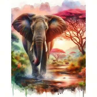 Kit de pintura de diamantes 3D con elefante colorido, arte de diamantes acrílicos redondos, decoración del hogar con tema animal para sala de estar, dormitorio, pasillo