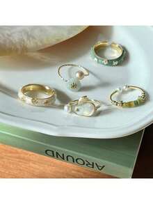 Little Bunny Pearl Ring 2025 New  Hepburn Style Internet Celebrity Hot-Selling Ring For Women Niche Design High-End Feel - E款戒指 - 查看 3