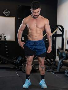 ROCK SAINTS Men's 2-In-1 Dry Fit Bermuda Shorts For Gym, Running, And All Ages - Regular Fit With Drawstring - Sports Shorts - Blue - View 5