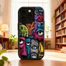 Fundas de teléfono transparentes y modernas,Cubierta de teléfono con diseño artístico multicolor con ojos y caras abstractas para uso diario en interiores Aplicable a teléfonos Apple y Galaxy - Negro - Ver 1
