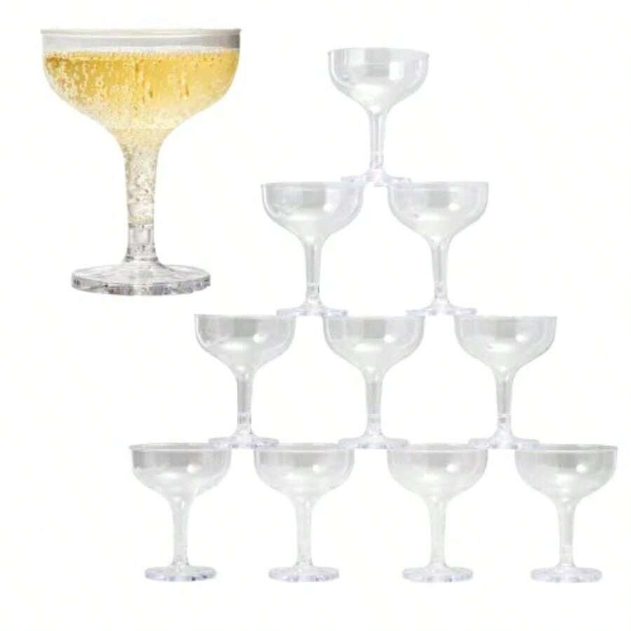 DAcrylic Champagne Coupe 5 Oz Stem Glasses With Interlocking Groove Feature To Build Sturdy Tower Weddings Party Bar Martini Margarita Cocktail Dert Cups… 35 Count - 35個裝 - 查看 1