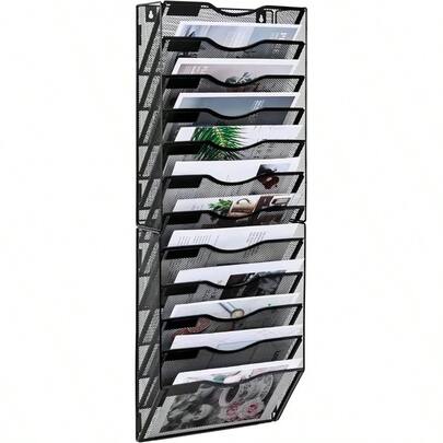 Wall File Holder 12 Pockets Hanging Wall File Organizer Paper Organizer Storage Document Organizer Mail Holder Magazine Rack Wall Organizer For Office Black