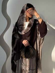 Áo khoác cardigan Abaya in họa tiết màu nâu kèm khăn trùm đầu, trang phục ngoài trời thời trang thường ngày dành cho nữ mùa xuân. - màu nâu - Xem 5