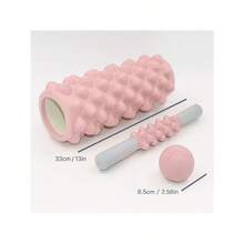 3-In-1 Foam Roller And Fascial Ball Set, Hollow Massage Roller, Muscle Roller, Plantar Fasciitis Ball, For Back, Leg Arm And Hip, Perfect For Yoga, Pilates, Stretching, Fitness Equipment Roller, Large Muscle Massager, Leg Massager, Fascial Release Tool, Yoga Accessories, Multifunctional Equipment, Portable Massager, Lightweight Roller, Sturdy Construction, Self-Massage Device, Suitable For Athletes And Yoga Enthusiasts - 粉色 - 查看 3