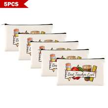 Preppy Style 1/5/10-Pack Canvas Cosmetic Cases For Teachers – Portable Zippered Pouches For Makeup, Stationery, Jewelry Storage – Teacher Life & Survival Kit Printed Designs – Hand-Washable, Multi-Purpose Gift Bags For School, Home – Ideal For Teacher Appreciation, Back To School, Graduation, Thanksgiving, Christmas Gifts Makeup Bag Make Up Bag Makeup Pouch Cosmetic Bag Toiletry Bag Wash Bag Travel Essential Cruise Essentials Vacation Essentials For Men Women - Beige - View 40