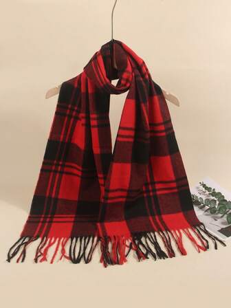 1pc Women & Men's Retro Plaid Tasseled Scarf, Warm & Soft, Suitable For Daily Use, Autumn/Winter