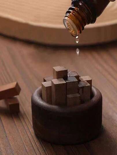 1pc Aroma Wood Box, Flameless Essential Oil Diffuser Container, Long-Lasting Home & Bedroom Fragrance Diffuser, Room Aroma Stone Decor Storage, Lightly Rotate To Allow Oil To Soak Into The Wooden Decor