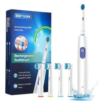 Hailicare Cepillo de dientes eléctrico recargable para adultos con 5 modos, cepillo de dientes eléctrico rotativo con 4 cabezales de repuesto de cerdas suaves