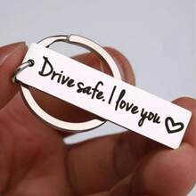 1Pcs/" Driving, I Love You" Engraved Stainless Steel Keychain - Heart-Shaped Rectangular Pendant, Ideal Car Accessory For Men | Stylish And Simple Keychain | Polished Finish, Cute Keychain, Suitable For Women