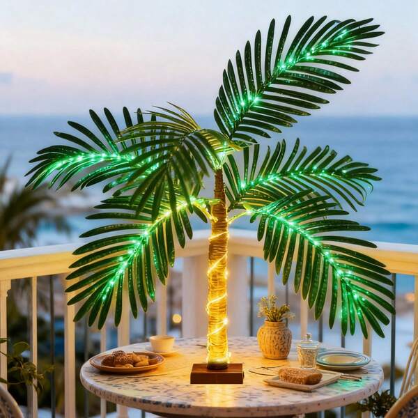 1pc Tropical Coconut Tree Lamp, Battery/USB Powered Desktop Decorative Lamp, Warm White And Green Atmosphere Lighting, Suitable For Home, Office, Restaurant, Party, Wedding, Christmas, Valentine's Day Decoration, Tropical Theme Decoration | Modern Art Nightlight