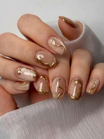 24片猫眼美甲时尚按压式美甲3D立体装饰美甲按压式短假指甲方形美甲套装，包含1张粘性贴片和1个迷你指甲锉，适合日常佩戴。