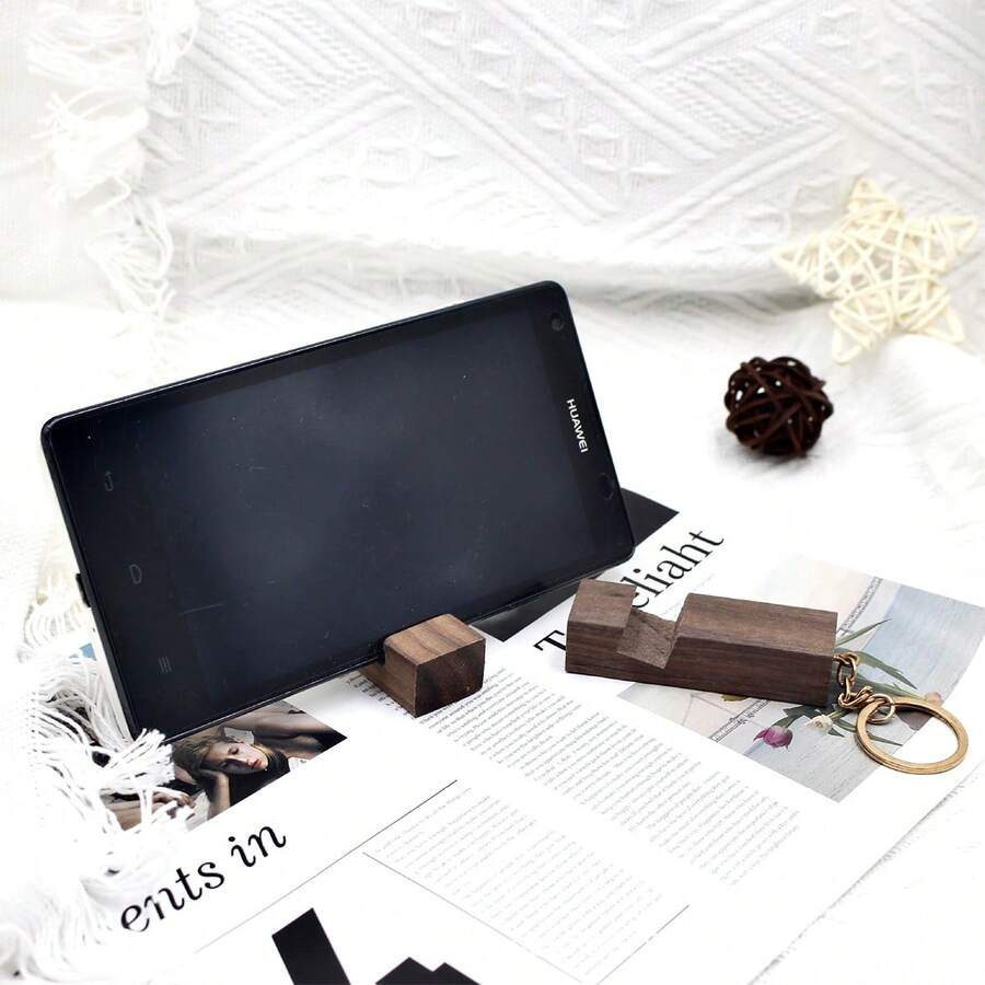 Mini Wooden Mobile Phone Stand, Portable Compact Wooden Phone Holder Keychain - Multicolor - View 1