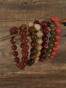 1pc Bohemian Style Resin Cloud Effect Geometric Round Beaded Handmade Necklace, Gift & Daily Wear For Women - Hand-beaded Resin Necklace - View 8