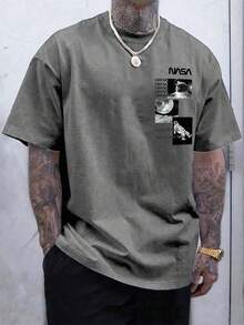 Diseño creativo de verano. Nueva llegada. Camiseta Astronaut para hombre. Con gráficos tipográficos, esta camiseta de manga corta a la última moda ofrece un estilo versátil para múltiples ocasiones - Gris - Ver 3