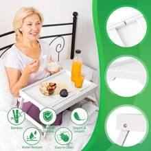 Artmeer Bed Tray Table With Folding Legs, Bamboo Breakfast Food Tray With Media Slot, Use As Platter, Laptop Desk, Snack, TV Tray Kitchen Serving Tray (White Extra-Large Size) - ColorC - View 4