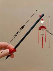 18厘米中国风红色锌合金扇形吊坠发夹，适合多种发型，可用作女性发饰或胸针，头部饰品，女士发饰 - 彩色 - 查看 17