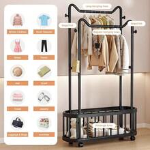 Clothes Rack With Storage Basket 100cm Metal Garment Rack With Double Rods Coat Shoes Racks Clothes Rail Stand Multipurpose Hanger Organizer For Home Bedroom Black - Black - View 2