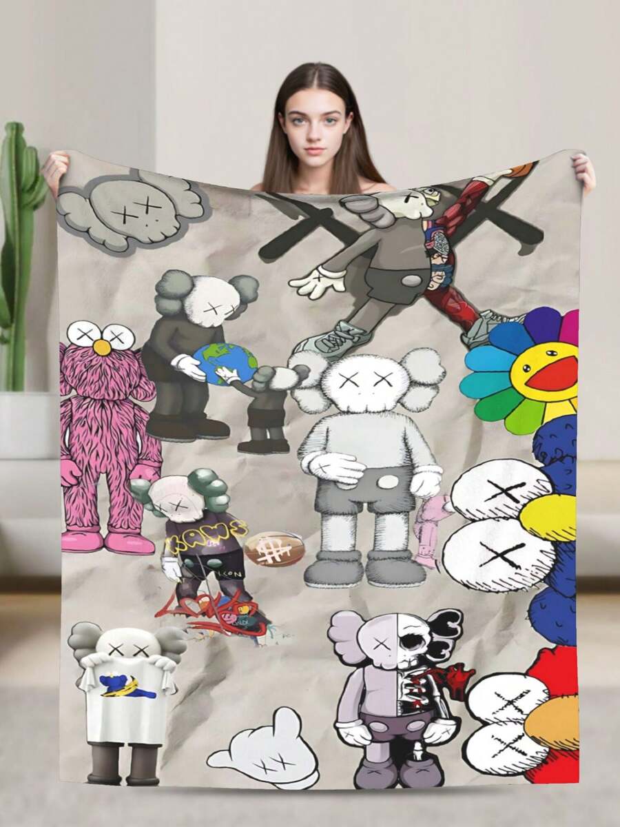 Kawss Kawaii Kaw Blanket Cozy Anime Gift Blanket - Premium Flannel Throw For Fans, Soft Cartoon Print For Sofa, Bed, Camping & Travel, Great Christmas Birthday Present - màu đen - Xem 1