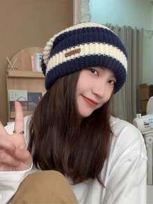 男女通用条纹针织帽，秋冬保暖轻便帽，秋季穿搭