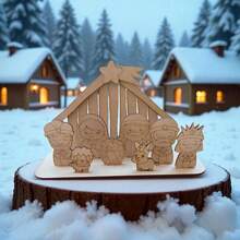 Nacimiento Pesebre 8 Figuras Desarmables Reyes Magos Burro Borrego María José Jesús Niño Manualidades Madera Mdf Navidad Decoración Regalo Belén Navidad Navideña - Marrón - Ver 1