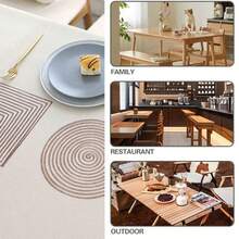 Water And Oil Resistant PVC Tablecloth With Nordic Style Floral And Geometric Pattern Print, For Dining Table Or Coffee Table - Apricot - View 7