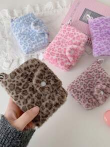 时尚简约设计粉色豹纹零钱包可爱甜美蓝色毛绒大容量便携卡包女士钱包迷你钱包小钱包零钱包钱袋可爱钱包 - 彩色 - 查看 10