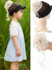1个儿童发髻接发假发圈合成儿童假发女孩花朵头饰假发弹力橡皮筋发髻发髻儿童假发发饰 - 彩色 - 查看 18