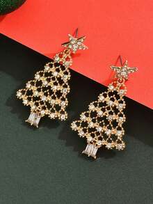 2pcs Christmas Tree Earrings, Fashionable Luxury Inlaid Earrings, Suitable For Holiday Gatherings And Other Occasions