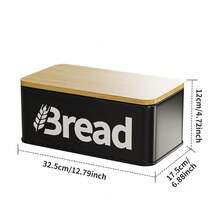 复古金属面包盒 - 厨房收纳佳品，配有竹制密封盖，厨房储物容器，耐用翻盖式食品储藏柜，面包收纳盒 - 彩色 - 查看 2