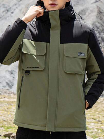 CAMEL CROWN Chaqueta de plumón para exteriores, chaqueta de plumón de estilo de ropa de trabajo de otoño/invierno unisex con forro polar acolchado para mayor calidez, con capucha y estilo corto, diseño a juego para parejas, prenda exterior resistente al frío