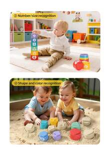 儿童布艺魔术贴恐龙互动玩具套装，粘性恐龙钓鱼竿游戏，可折叠游戏垫，数字叠叠杯早教玩具，复活节、儿童节、生日派对礼物（细节和颜色随机） - 彩色 - 查看 7