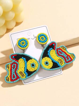 手工串珠彩色热带鱼耳环，夸张的3D多色拼接设计，时尚个性耳环，甜美少女风配饰，送给女朋友的珠宝礼物