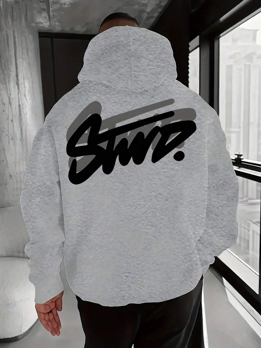 The "Stwd." Graffiti Pattern On The Back Is Printed On The Casual Drawstring Hoodie. The Loose Fit And Pocket Design Create A Versatile And Casual Look. It's The First Choice Of Fashion Experts-Whether Spring, Fall, Winter, Or Summer, It's Suitable For Everyday Wear, Commuting, Traveling, Camping, Parties, And Even At Home. - Xám nhạt A - Xem 1