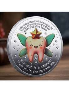1枚牙仙纪念币礼品，乳牙收集奖励金属硬币玩具，节日礼物 - 彩色 - 查看 10