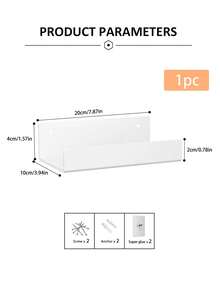 1 Pc Acrylic Storage Rack, Transparent Floating Wall-Mounted Shelf, Display Cabinet, Book Shelf, Suitable For Bedroom, Bathroom, Living Room, Multi-Purpose Storage Display Rack, Bathroom Accessories, Room Decor Bathroom Accessories - White - View 12