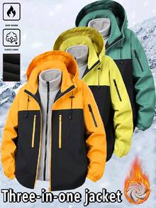 New Men's Casual Versatile Detachable Lining Hooded Thermal Lined Thick Windbreaker Jacket, Multi-Pocket Two Pieces Outdoor 3-In-1 Windproof Jacket - Orange - View 11