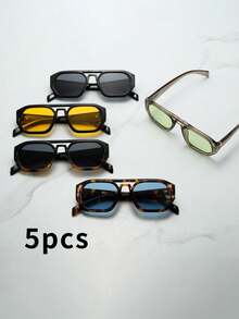 5 chiếc kính mát gọng cầu đôi cổ điển dành cho nam chất lượng cao, sang trọng, tối giản, thích hợp khi lái xe, du lịch, thường ngày, thể thao ngoài trời và sử dụng hàng ngày - Bộ 5 món - Xem 6