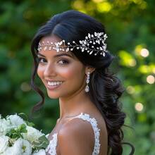 1件手工新娘婚礼水晶水钻编织发箍，伴娘发饰 - 銀色 - 查看 1