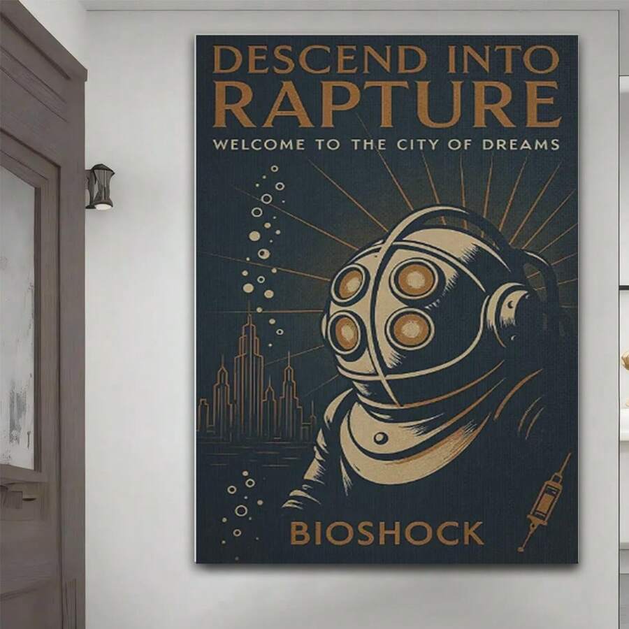 Framed Rapture Poster | Rolled Canvas Print | Game Print.Home Living Room Office Wall Decor, Perfect Gift And Wall Decoration, Room Decor, Wall Art Decor, Wall Decor, Living Room. - Đóng khung - Xem 1