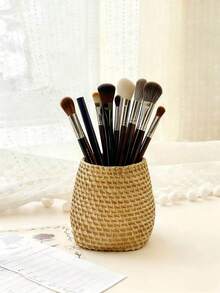 Imitierte Rattan gewebte Make-up Pinsel Aufbewahrungsbox, Kunststoff Make-up Pinsel Aufbewahrungsbox, kreative Vase, Heim Aufbewahrungsbox Ornament, Schreibtisch Aufbewahrungsbox, geeignet für Schminktisch, Bad, Waschtisch und Theke, Stifthalter, Raumdekoration, Zimmer, Zuhause, Schlafzimmer, Bad - Verschiedenfarbig - Übersicht 4