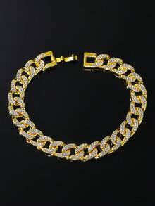 1 套男士嘻哈风格经典全水钻链项链和手链套装 - Style A - 查看 5