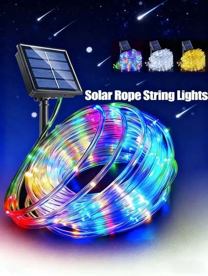 1 Piece Of Multi-Colored LED Tube Lights, Christmas Decoration Solar Tube Lights With 50/100/200/300 Bulbs, Available In Warm Color/Multicolor/White/Blue, Various Styles To Choose From. Fun Outdoor Yard Party Decoration Lights, 8 Flashing Modes, Solar Powered, Rainproof And Wire-Free.