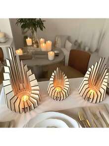 Creative Wooden Candle Holder, Suitable For Dining Room, Bedroom, Home Decor, Christmas, Halloween, New Year, Creative Holiday Gift, Warm Atmosphere (Candles Not Included) - Original Wood Color - View 1