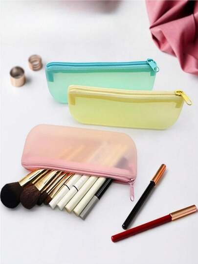 Hộp đựng cọ trang điểm bằng silicon, bút kẻ mắt, bút kẻ lông mày, son môi, túi đựng mỹ phẩm di động, thiết kế chống bụi, thích hợp cho du lịch, đi làm và cất giữ tại nhà (Hồng, Xanh dương)