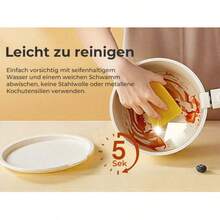 Pot Set Pan Set With Removable Handle, 17-Piece Pot Set Induction With Ceramic Non-Stick Coating, Ceramic-Coated Base, Stackable Cooking Pot Set For All Stove Types - White - View 7