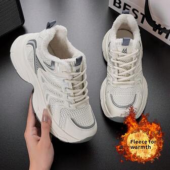 女士新款冬季运动鞋，舒适百搭厚底运动鞋，雪地运动鞋，优雅奢华跑步鞋，经典设计，时尚百搭