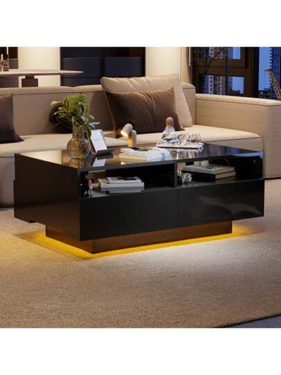 (=WF323712BAA) LED High Gloss Coffee Tafel Drawers, Sofa Table, Living Room Moderne Meubel 16 Lights Bedroom, USB view 2
