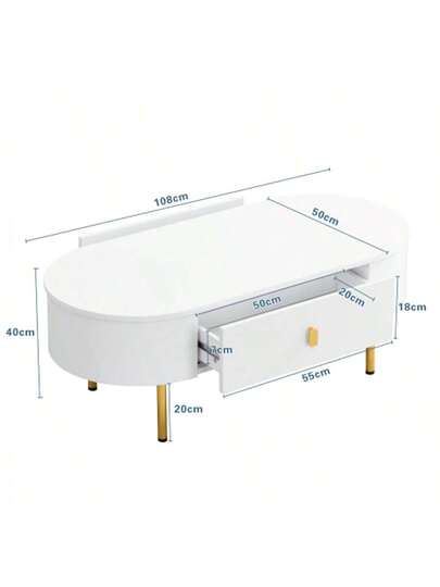 Coffee Tafel Two Drawers, Golden les Legs, Curved Corners view 2