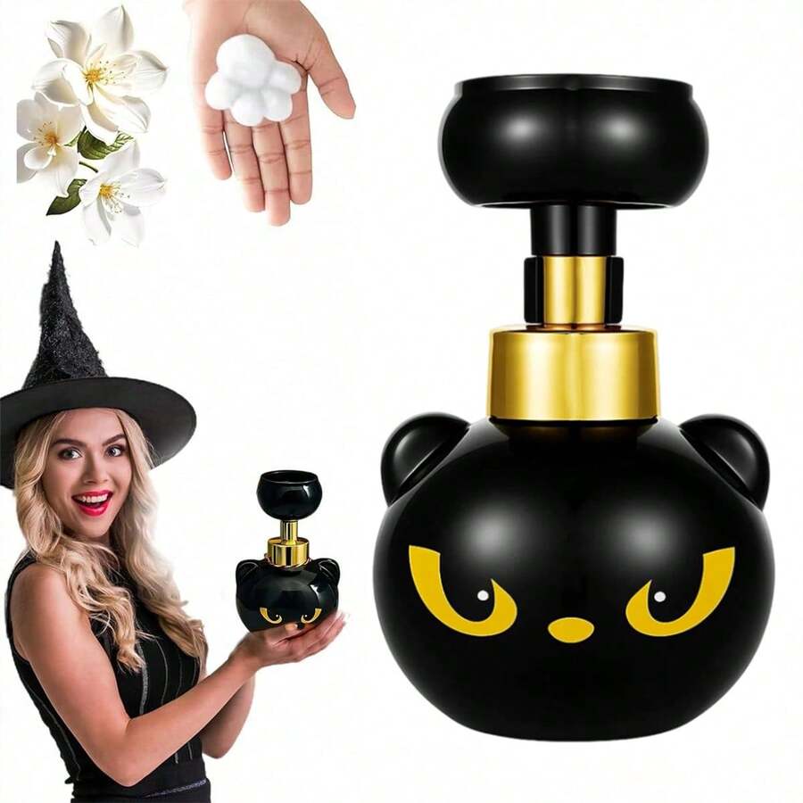 Dispensador de sabonete em espuma com pata de gato fofo, sabonete com pegada de gato, dispensador de sabonete líquido mágico com pegada de gato preto fofo para Halloween, recipiente com bomba de espuma recarregável para banheiro e cozinha